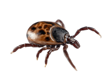 Enlarged tick with brown body, spots, black background