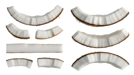 Pieces of coconut flesh isolated on transparent background
