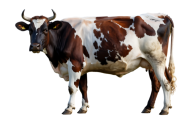 Brown and white cow isolated on transparent background
