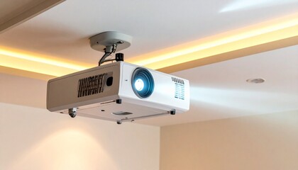 Ceiling-mounted projector projecting bright light.