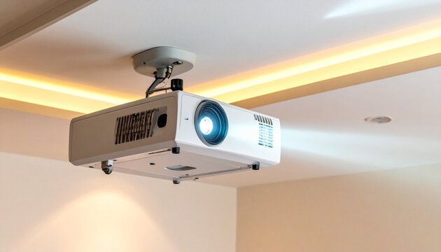 Ceiling-mounted projector projecting bright light.