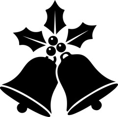 Classic Black Christmas Bells and Holly Silhouette Icon Vector Illustration