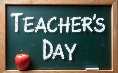 Teachers day concept. Text on chalkboard. High quality