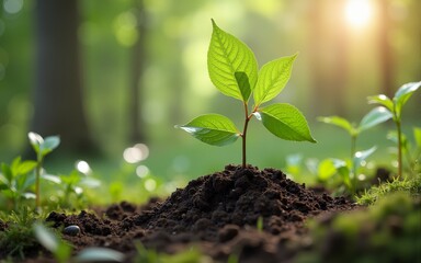 Arbor day with tree planting volunteering to save green environment and natural conservation concept. High quality