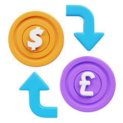 3D Rendering Money Exchange Dollar and Pound Currency Financial Illustration