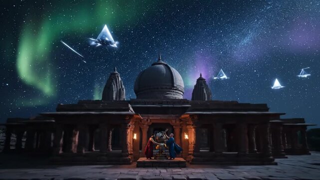 Ancient Indian Astronomers Observing Celestial Events A Conceptual Image Inspired by Ancient Alien Theories and Vimanas Depictions