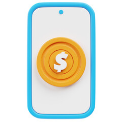 3D Rendered Mobile Phone with Golden Coin Dollar Symbol Illustration