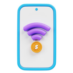 Minimalist 3D Mobile Phone with Wireless Payment and Coin Icon Concept