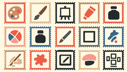Creative Art Tools Stamp Icons Set