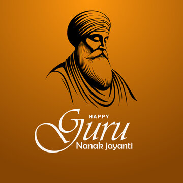 Guru Nanak Jayanti Celebration &ndash; Spiritual Portrait of Guru Nanak Dev Ji on Golden Background