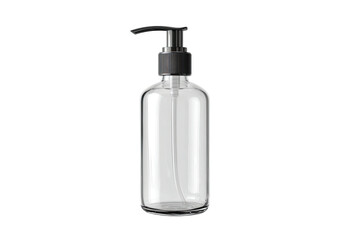 Clear bottle with black pump dispenser against a black background