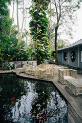 Relaxing Japanese Garden with Pond and Benches