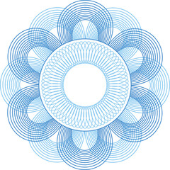Abstract Blue Circular Geometric Pattern with Concentric Rings and Radial Symmetry on a Transparent Background