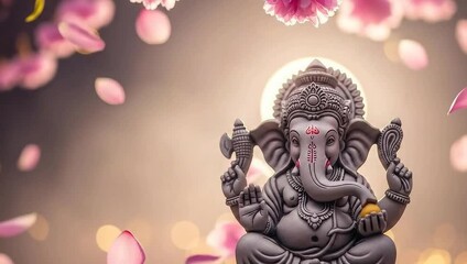 Cute Marble Ganesha with Floating Pink Petals