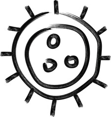 Handmade Black and White Microbe Sketch with Spikes and Internal Structures