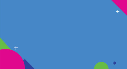 Vibrant Abstract Geometric Background with Bright Blue Copy Space and Colorful Shapes (Magenta, Lime Green) for Presentation or Graphic Design