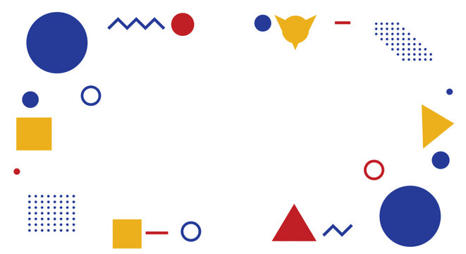 Geometric Memphis Style Abstract Frame Background with Primary Color Shapes