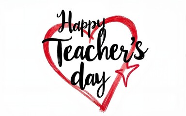Happy Teacher's day hand sketched lettering decorated by brush hand drawn heart. Teacher's day typography concept as template for cards, posters, social media post. High quality
