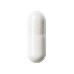 Obraz premium Single white capsule shows medicine, vitamins, or supplement for health and wellness solutions