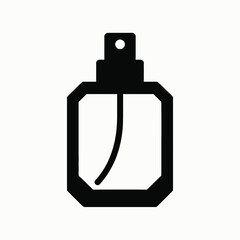Black perfume bottle icon with curved line spray fragrance