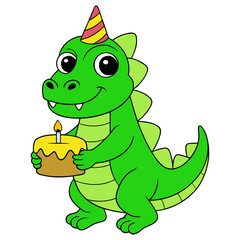 Adorable T-Rex Dinosaur Cartoon Clipart Depicting Birthday Celebration Fun