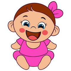 Cute Baby Girl Cartoon Illustration Laughing Joyful Playful Happy Character