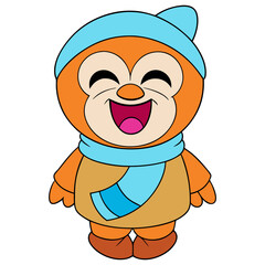 Cute Laughing Owl Cartoon Illustration Wearing Cozy Winter Dress Outfit