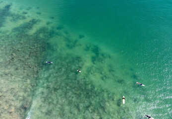 aerial view of surfers