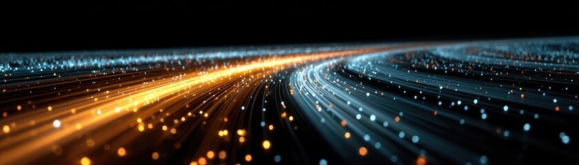 Bits of data in high speed transfer background concept. Dynamic light trails illustrating movement and speed in technology.