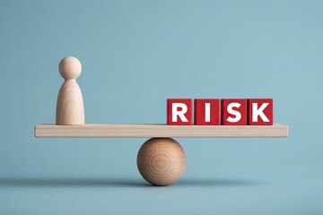 Balance scales show person versus risk assessment balancing business decisions abstract concept