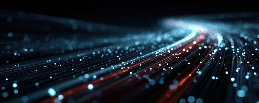Bits of data in high speed transfer background concept. Abstract technology background with glowing lines of light.