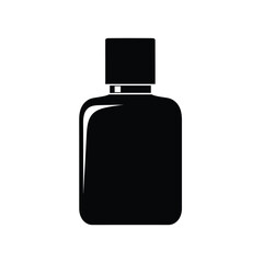 Black perfume bottle icon with square cap vector