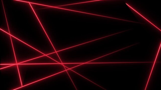 Red neon laser lines moving animation on black background. Security grid, futuristic technology, and abstract danger warning