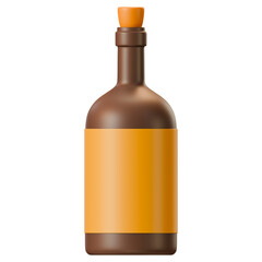 Wine Bottle and Decorations, Autumn Harvest Festival Symbol, and Rustic Elegant Festive Item for Holiday Family Dinner, Traditional Dining, and Creative Mockup Concept, 3d illustration.
