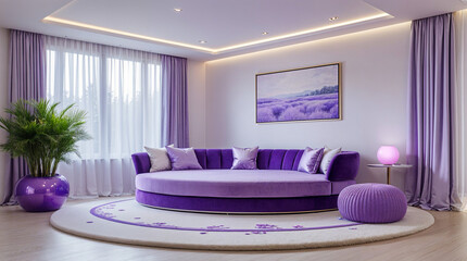 luxurious bedroom interior design in purple them.