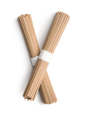 Buckwheat soba noodles isolated on white background.