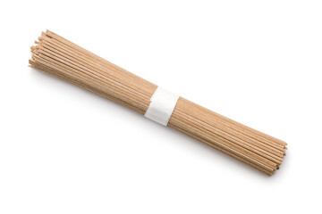 Buckwheat soba noodles isolated on white background.