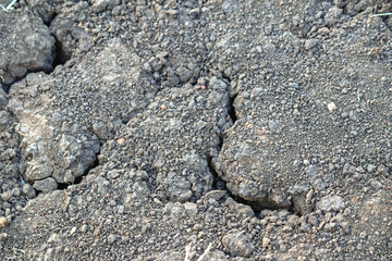 Cracked or dried out soil. Effects of global warming. Drought. The concept of drying up water resources. Thirst. Top view, above, up. 