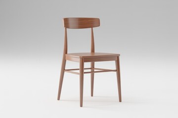 A stylish, minimalist wooden dining chair with a warm finish, presented against a clean gradient background.
