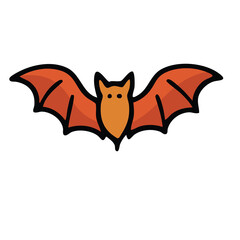 Orange Bat Flying With Wings Spread Open In Halloween Style With Black Outline And Transparent Background