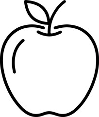 Apple Fruit Outline Icon with Stem and Leaf