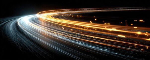 Bits of data in high speed transfer background concept. Abstract light trails representing speed and innovation.