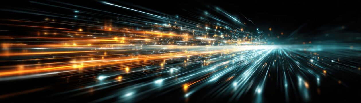 Bits of data in high speed transfer background concept. Abstract light streaks representing speed and technology innovation.