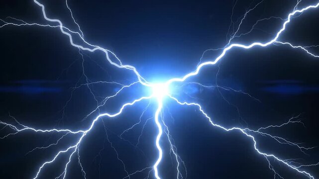 Electric White Lightning Strike on Dark Night Sky Background