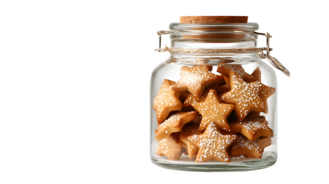 Zimtsterne in a glass jar, isolated on transparent background