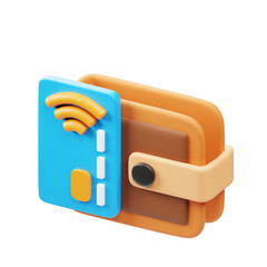 Modern 3D Rendered Wallet with Credit Card Minimalist Payment Concept
