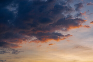  Sunset sky clouds in the Evening with Golden orange sunlight in golden hour, Dusk sky background