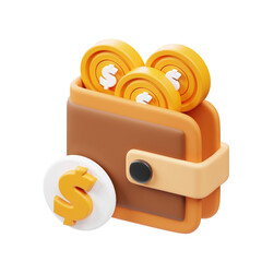 Isometric 3D Render Wallet with Golden Dollar Coins Financial Theme