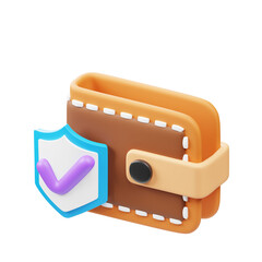 3D Rendered Stylized Wallet Secured With Checkmark Shield Illustration
