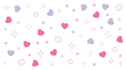 A whimsical pattern with hearts stars and diamonds scattered on a white background design element